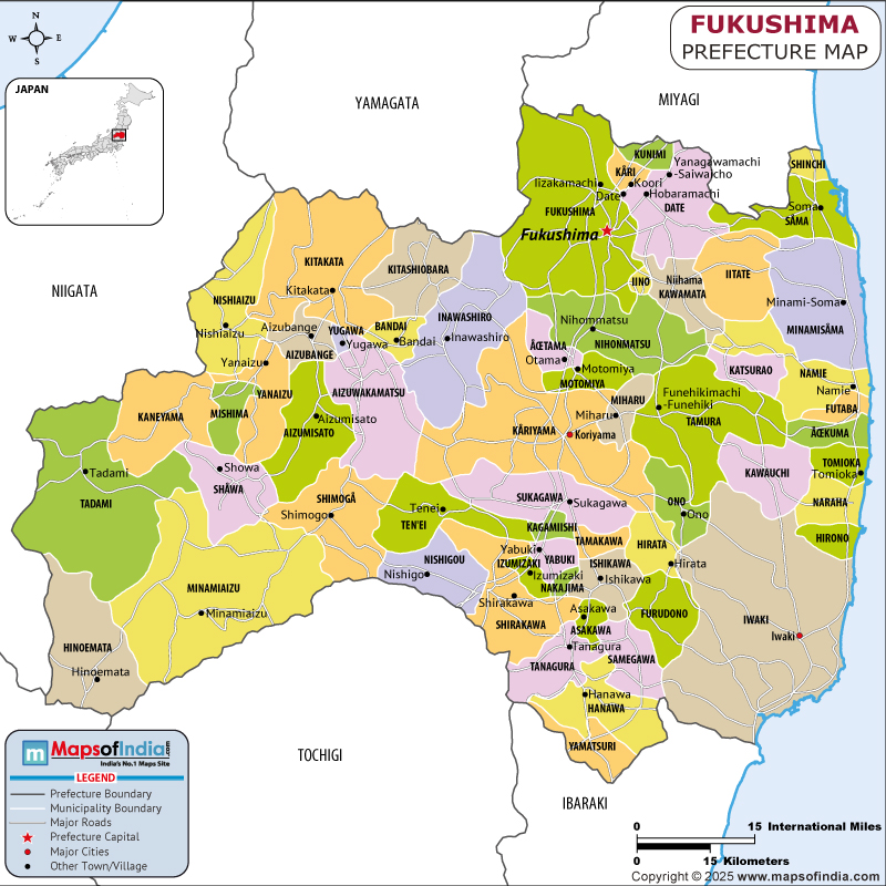 Fukushima Map | Location and Geography of Fukushima Japan Fukushima map showing location, boundaries, major cities and geographical features of the Republic of Fukushima in Japan