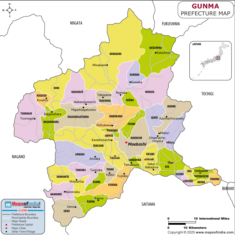 Gunma Map | Location and Geography of Gunma Japan Gunma map showing location, boundaries, major cities and geographical features of the Republic of Gunma in Japan