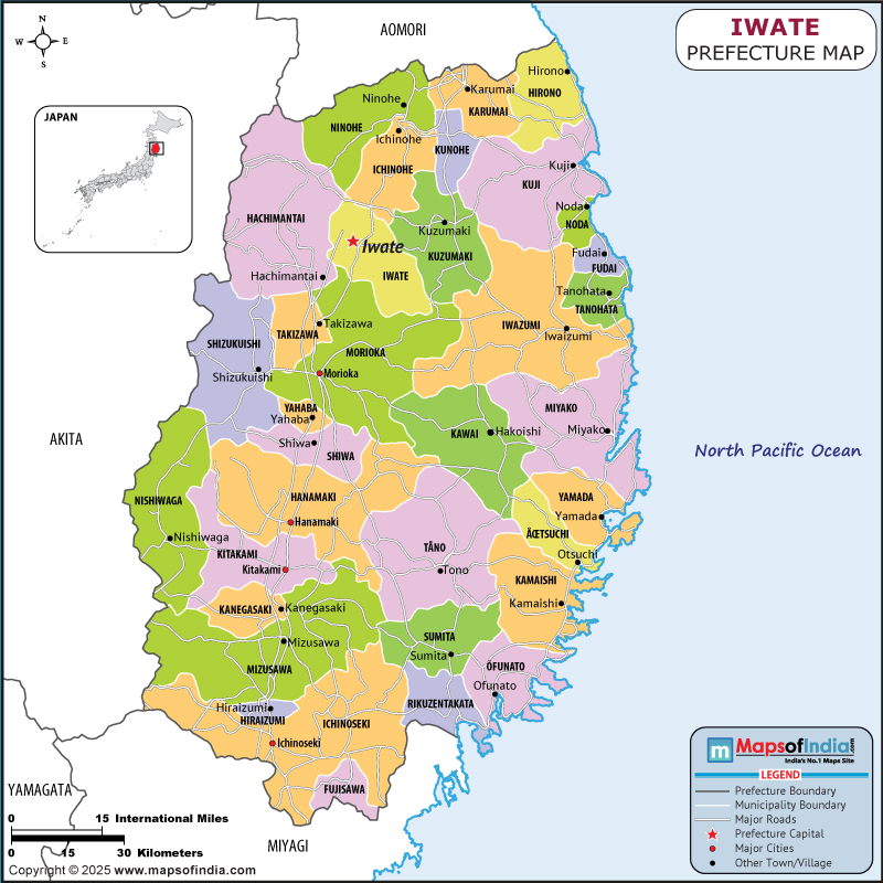 Iwate Map | Location and Geography of Iwate Japan Iwate map showing location, boundaries, major cities and geographical features of the Republic of Iwate in Japan