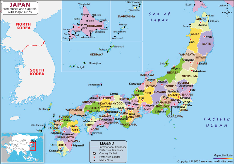 Japan prefectures and Capital Map