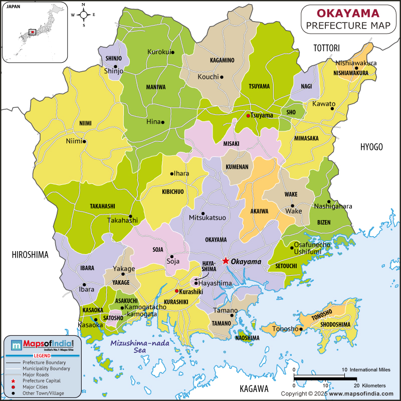 Okayama Map | Location and Geography of Okayama Japan Okayama map showing location, boundaries, major cities and geographical features of the Republic of Okayama in Japan