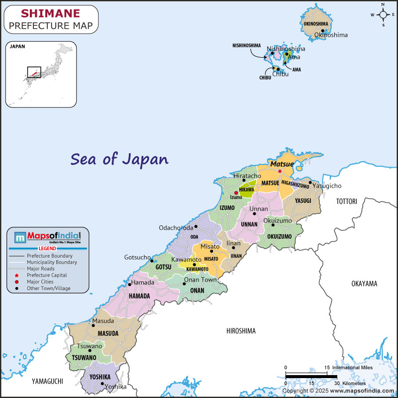 Shimane Map | Location and Geography of Shimane Japan Shimane map showing location, boundaries, major cities and geographical features of the Republic of Shimane in Japan
