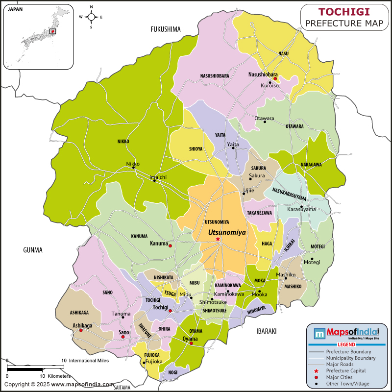 Tochigi Map | Location and Geography of Tochigi Japan Tochigi map showing location, boundaries, major cities and geographical features of the Republic of Tochigi in Japan