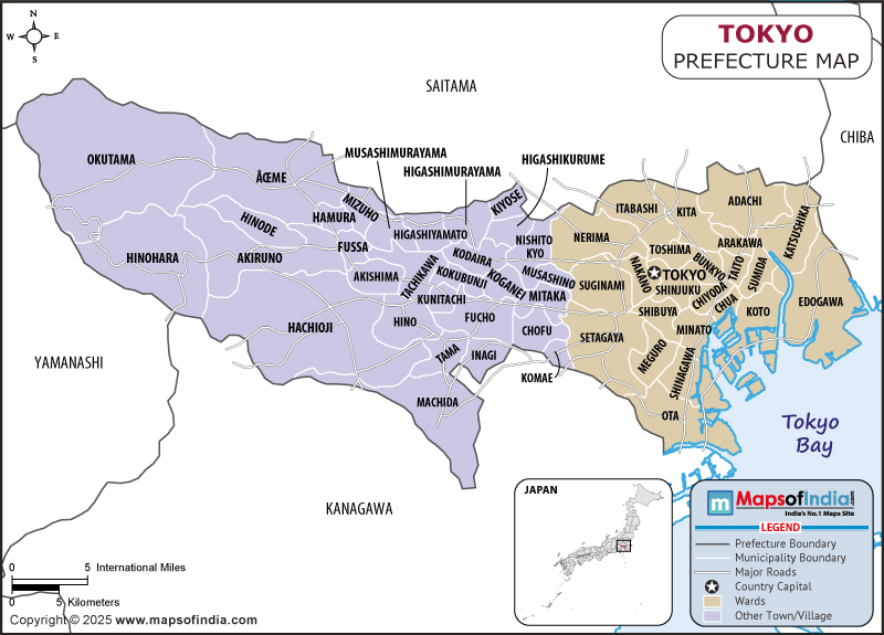Tokyo Map | Location and Geography of Tokyo Japan Tokyo map showing location, boundaries, major cities and geographical features of the Republic of Tokyo in Japan