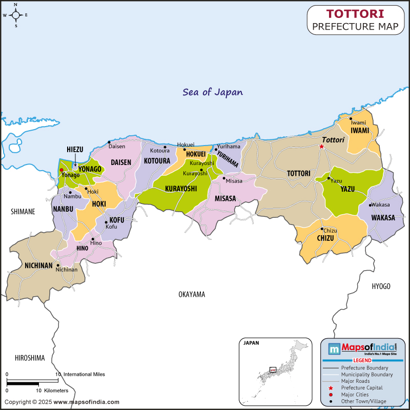 Tottori Map | Location and Geography of Tottori Japan Tottori map showing location, boundaries, major cities and geographical features of the Republic of Tottori in Japan