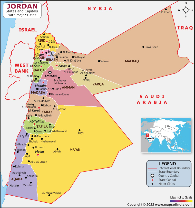 Jordan governorates and Capital Map