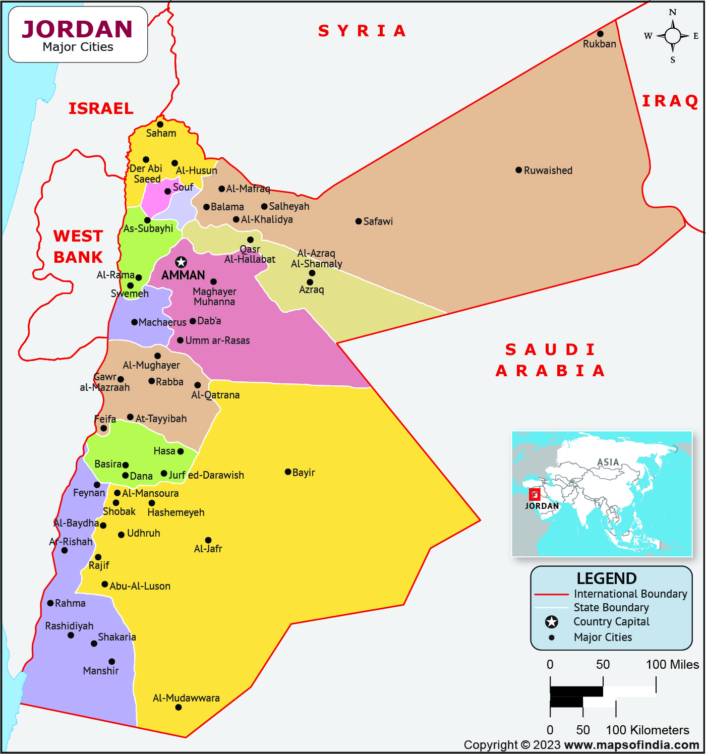 Jordan Major Cities Map
