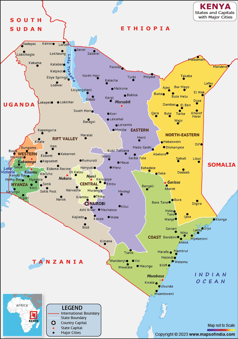 Kenya Counties and Capital Map