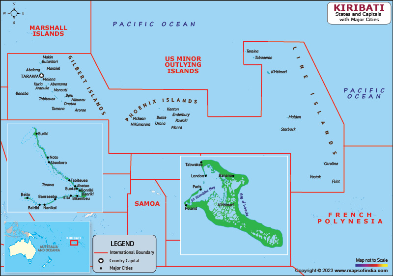 Kiribati Subdivisions and Capital Map