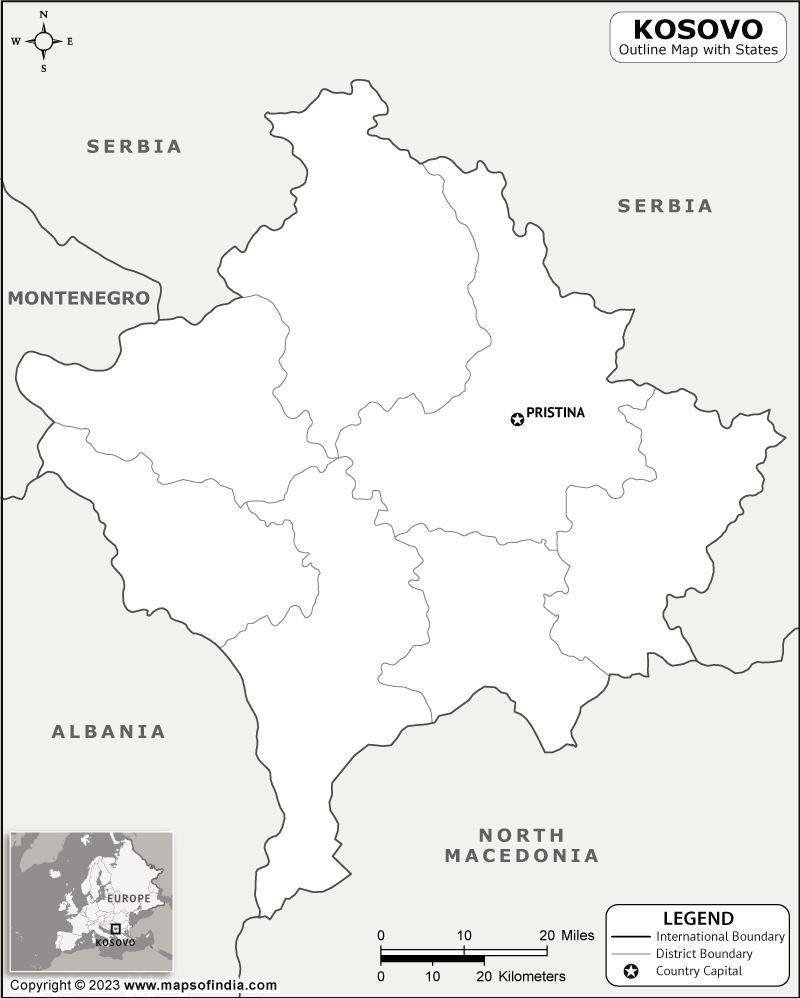 Kosovo Blank Outline Map