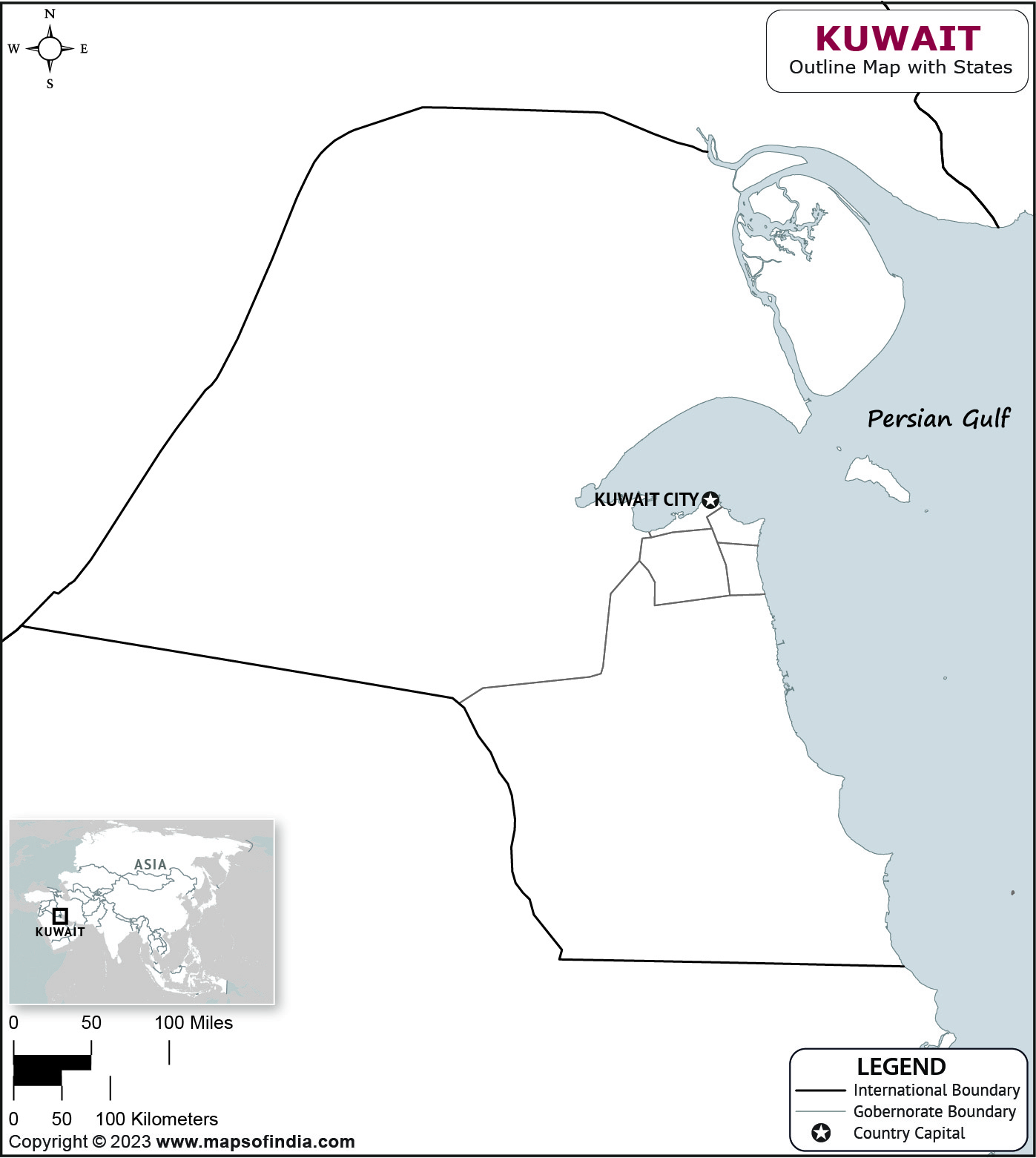 Kuwait Blank Outline Map