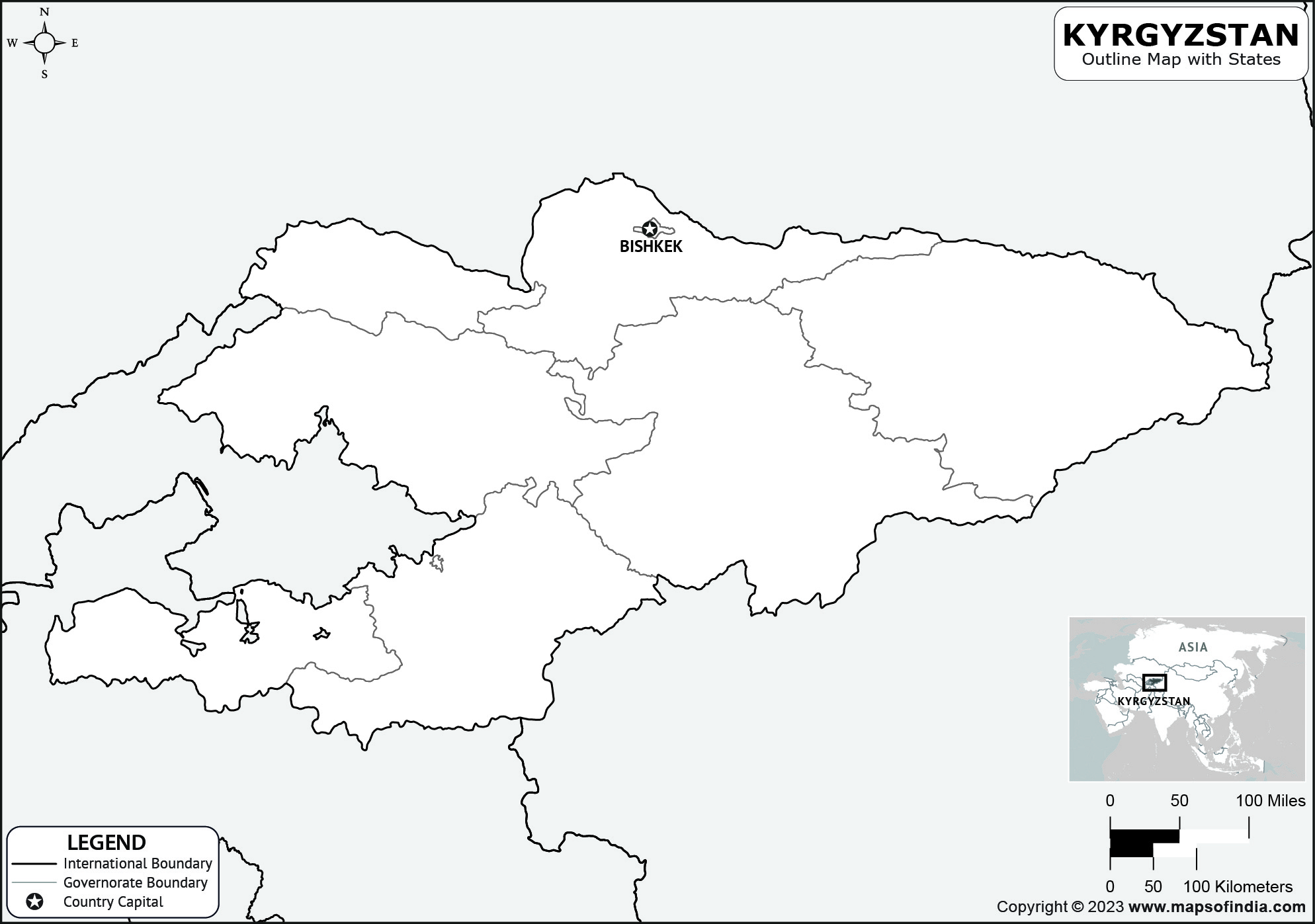 Kyrgyzstan Blank Outline Map