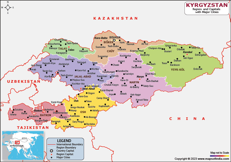 Kyrgyzstan Regions and Capital Map