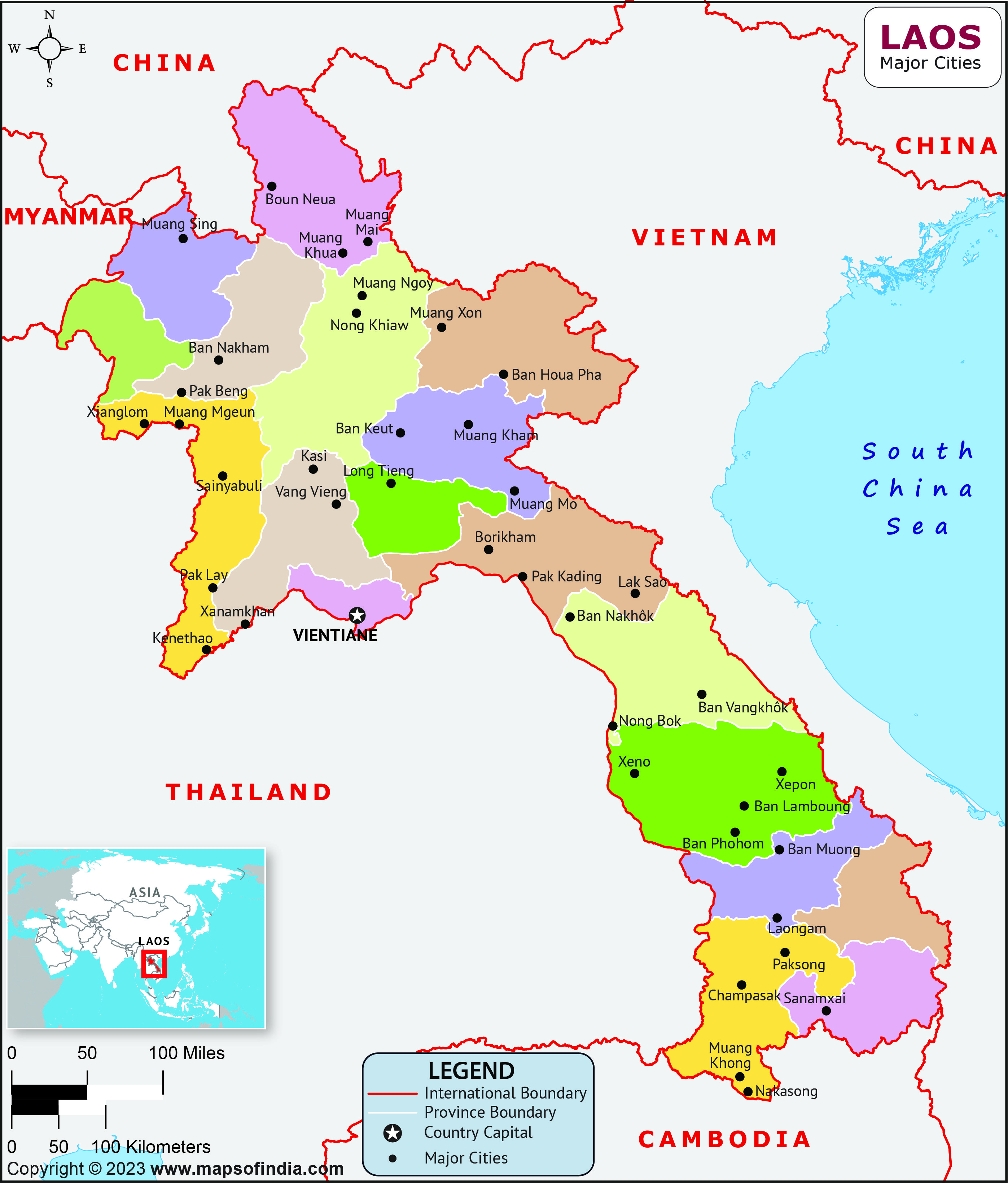 Laos Major Cities Map