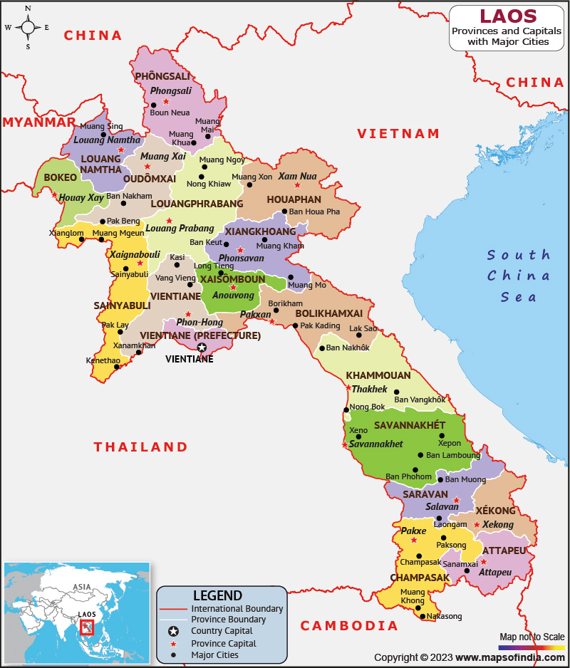 Laos provinces and Capital Map