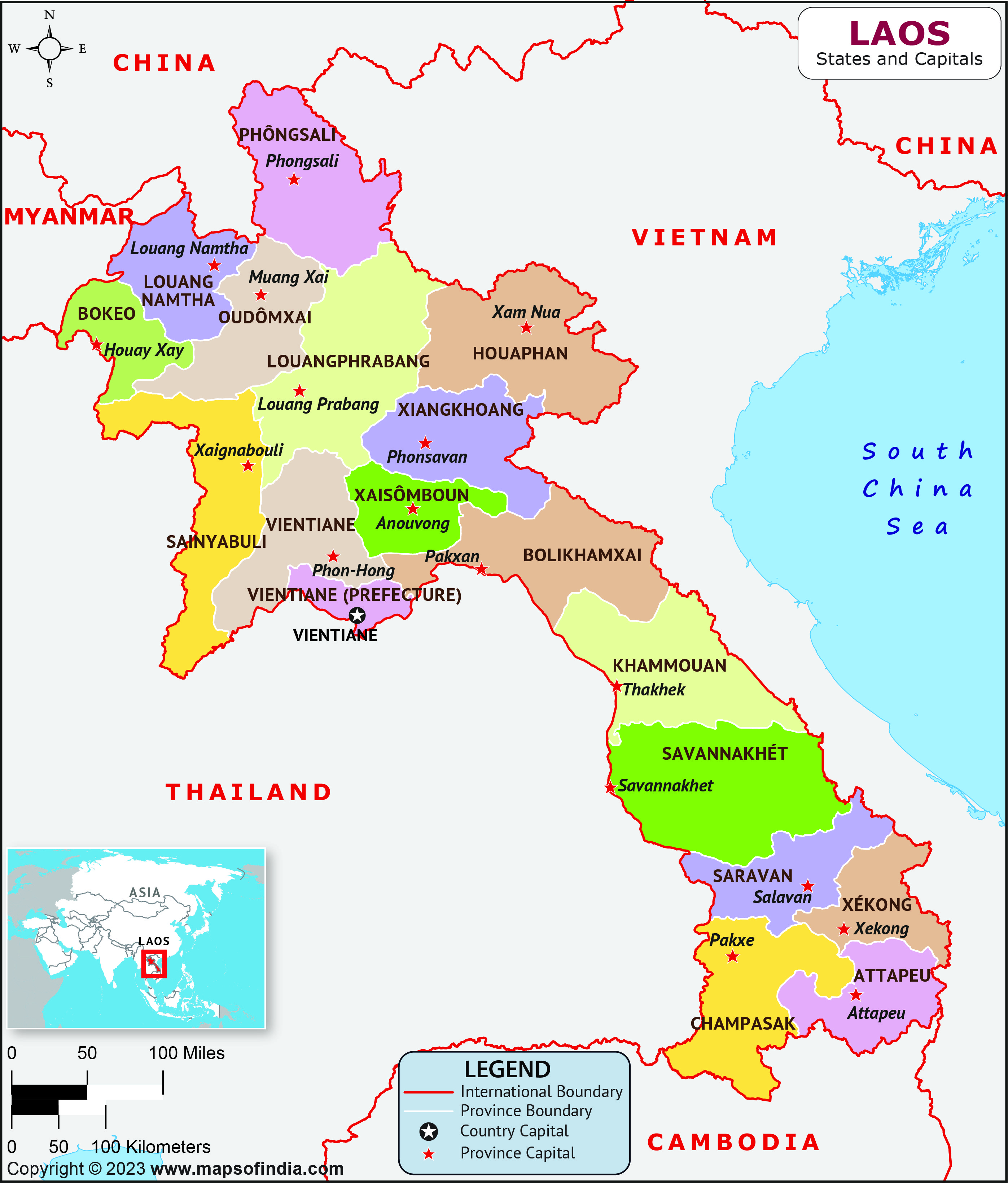 Laos Provinces  and Capital Map