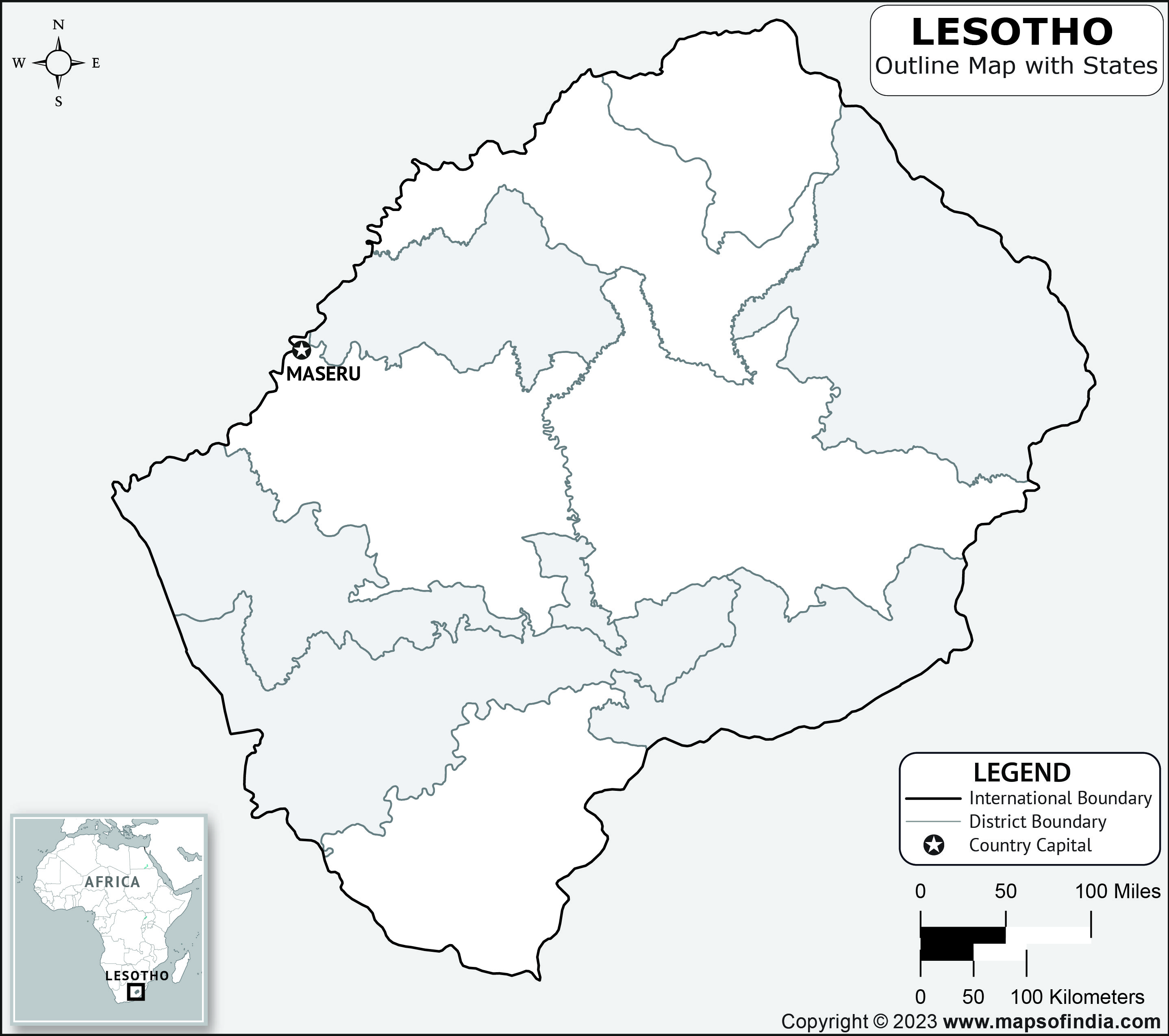 Lesotho Blank Outline Map