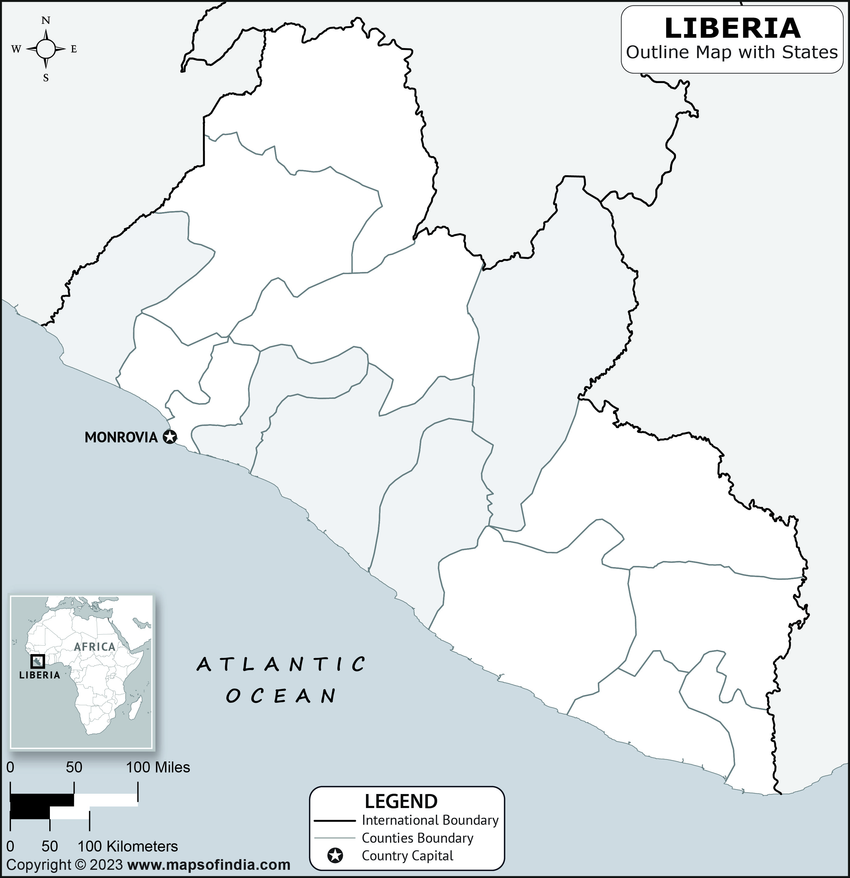 Liberia Blank Outline Map