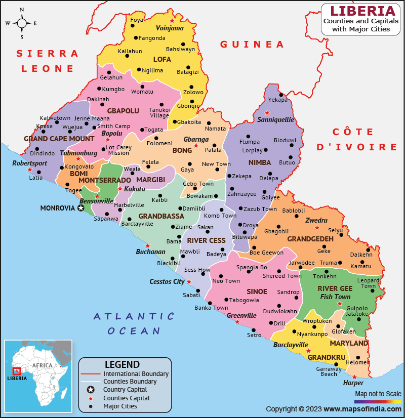 Liberia Counties and Capital Map