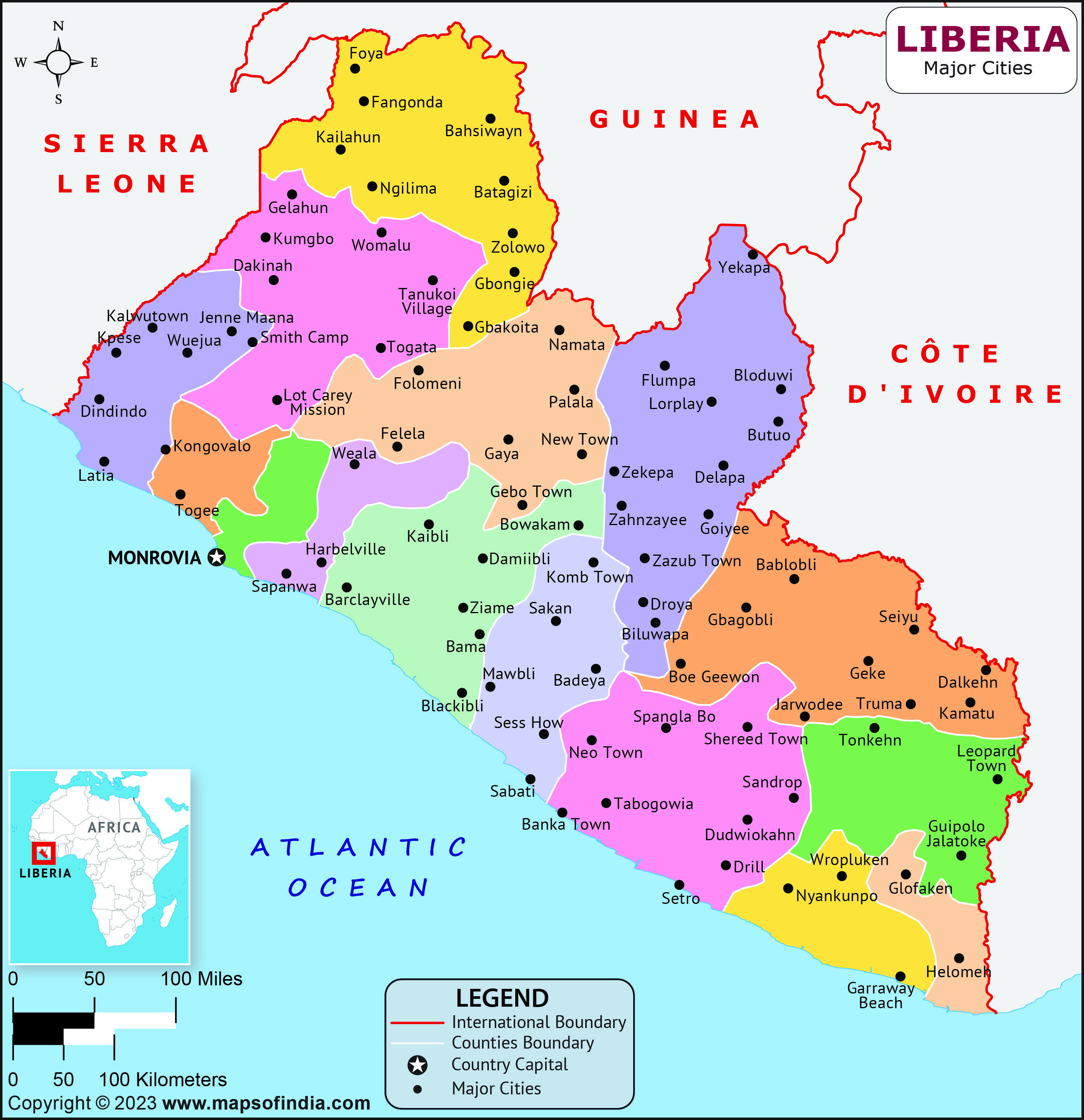 Liberia Regions and Capital Map