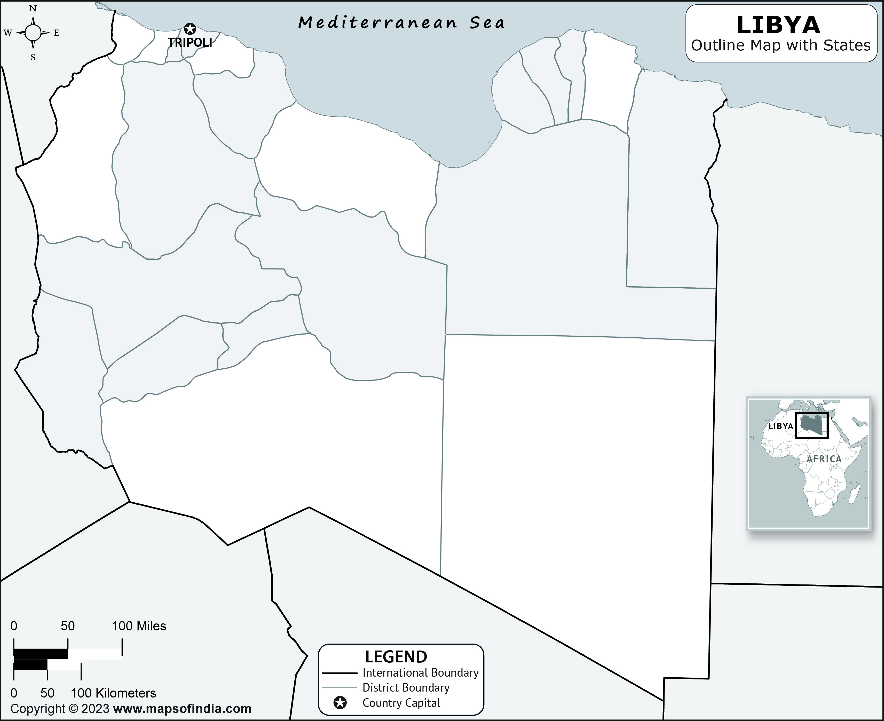 libya Blank Outline Map