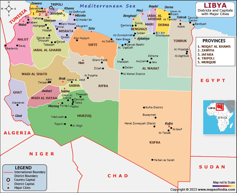 Libya Districts and Capital Map