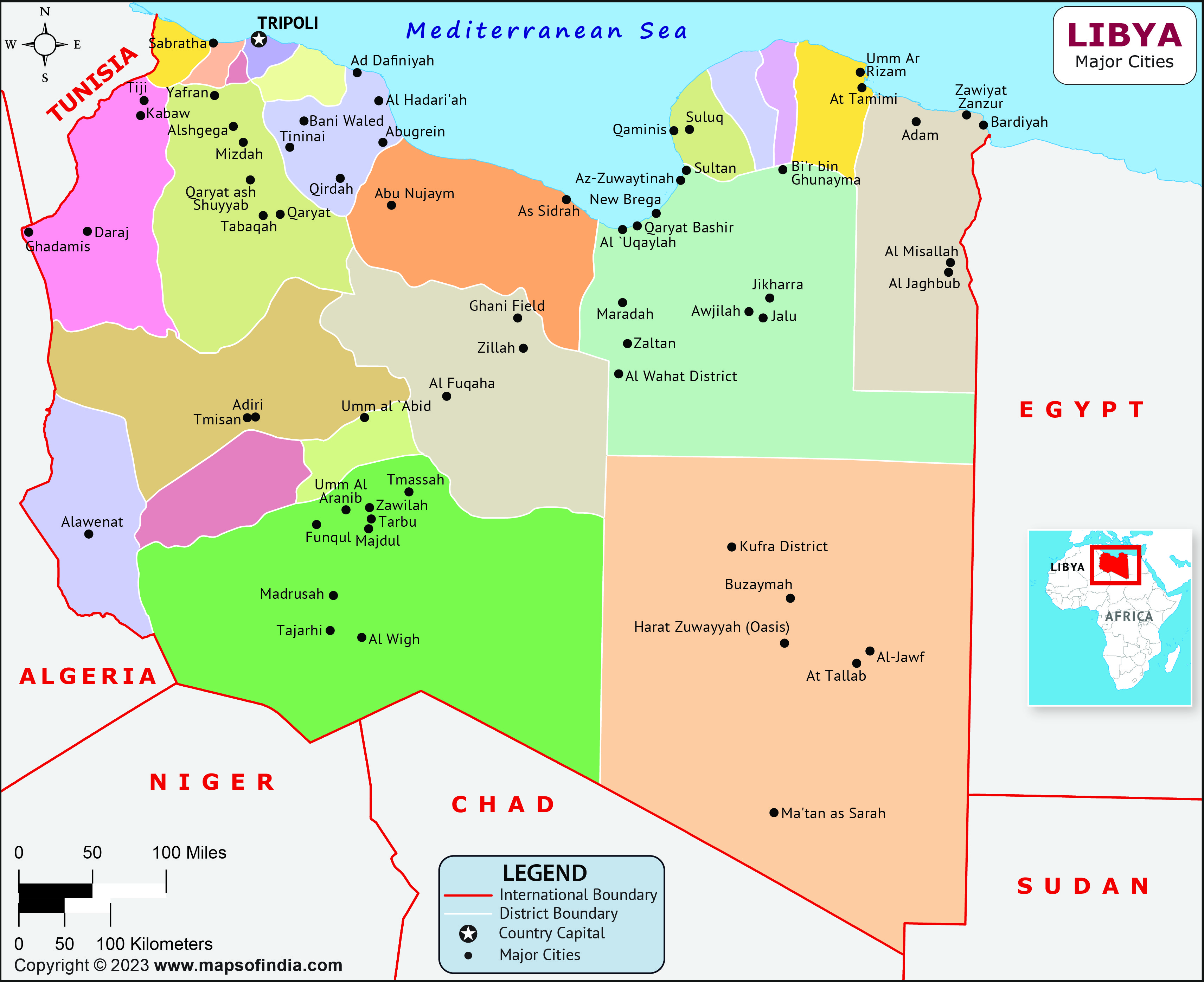Libya Regions and Capital Map