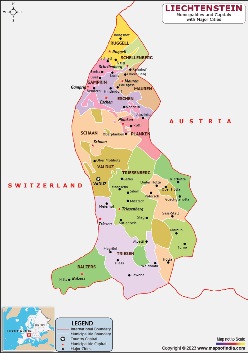 Liechtenstein Municipalities and Capital Map