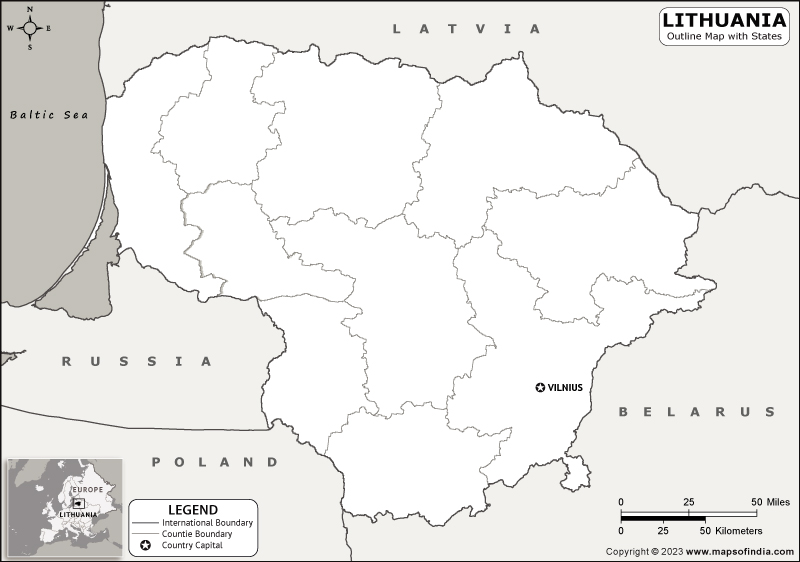 Lithuania Blank Outline Map