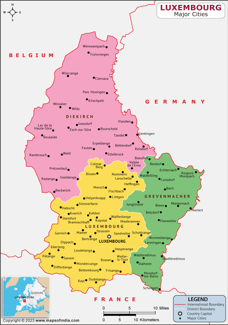 Luxembourg Major Cities Map