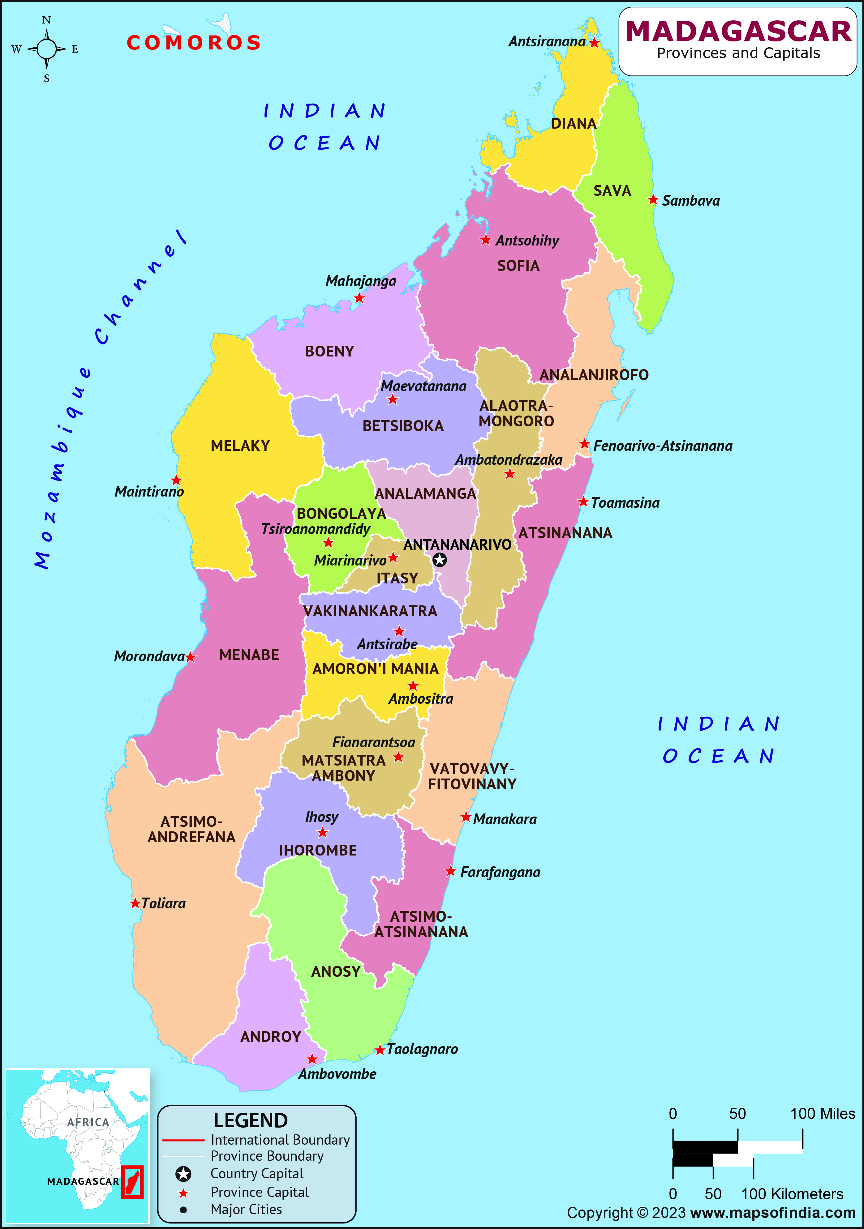 Madagascar Districts  and Capital Map