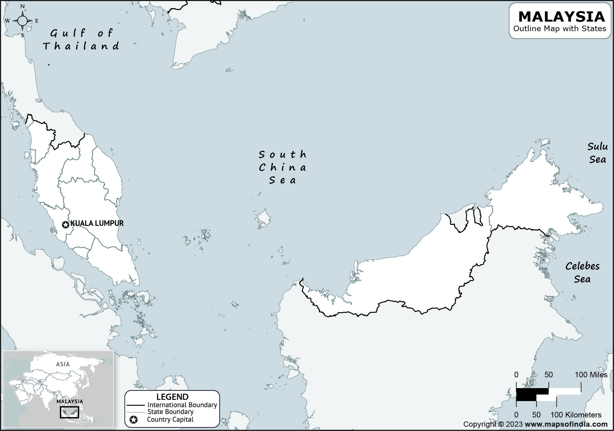 Malaysia Blank Outline Map