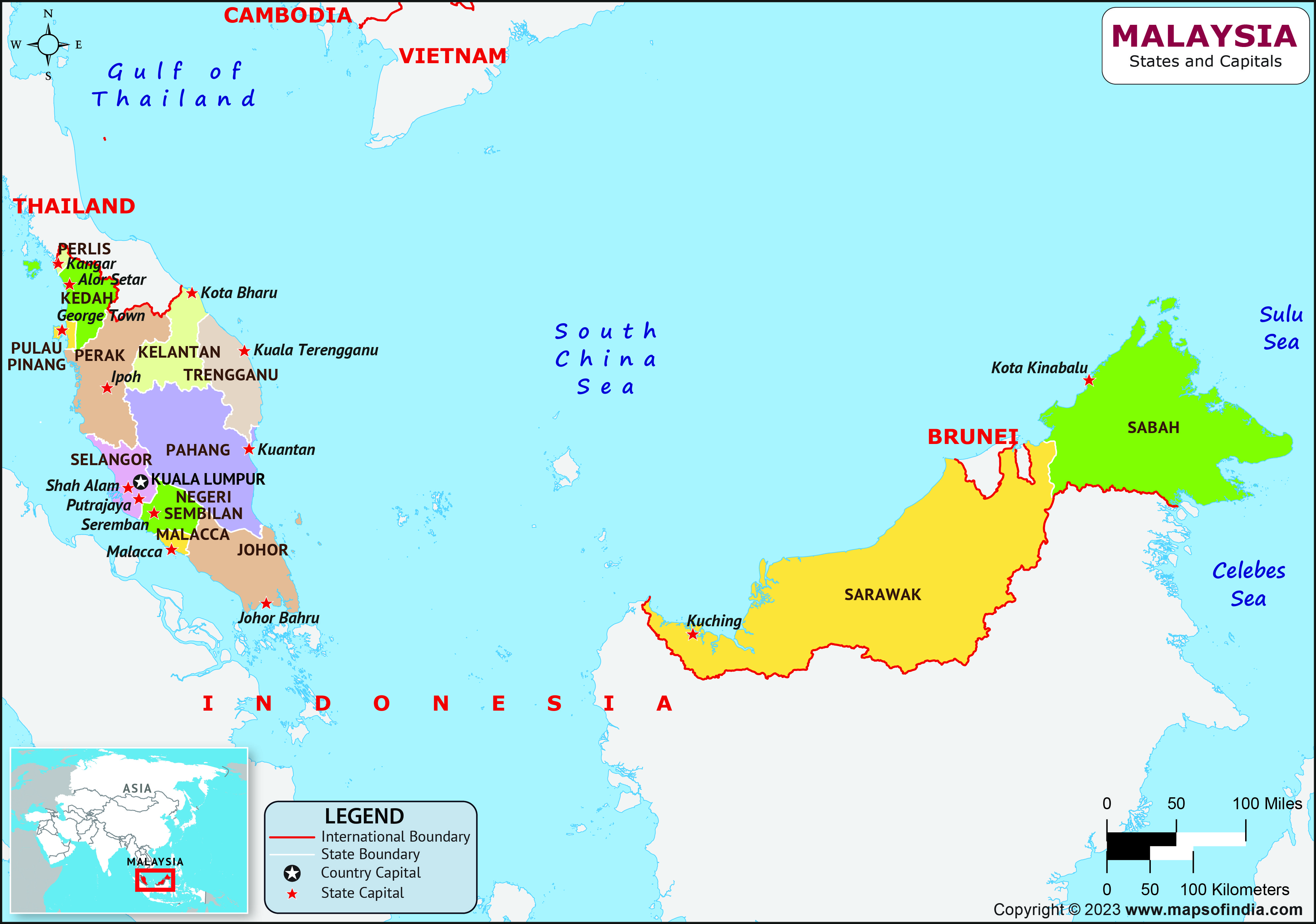 Malaysia States  and Capital Map