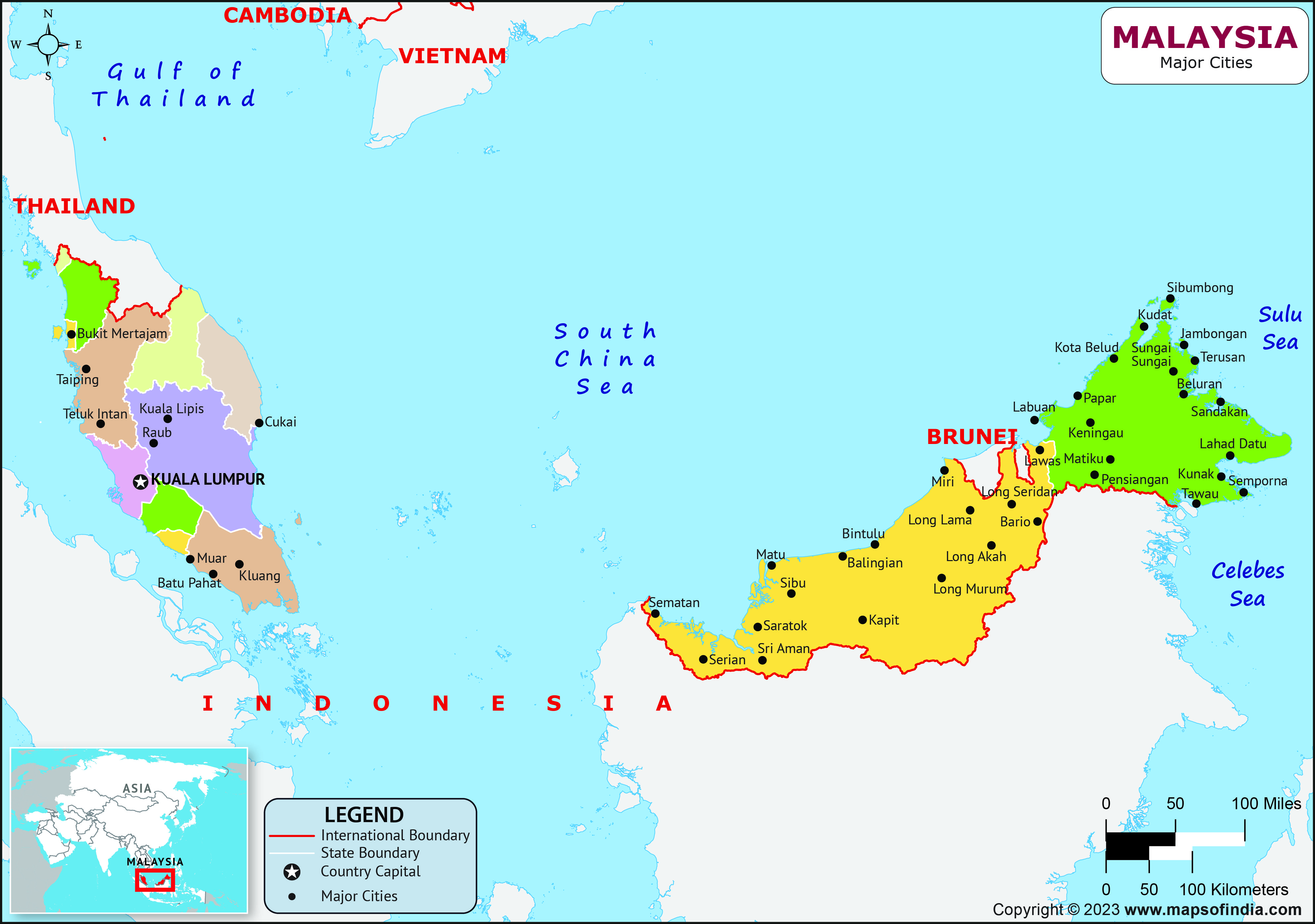 Malaysia Major Cities Map