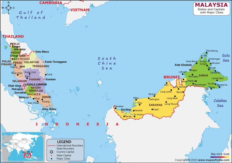 Malaysia States and Capital Map