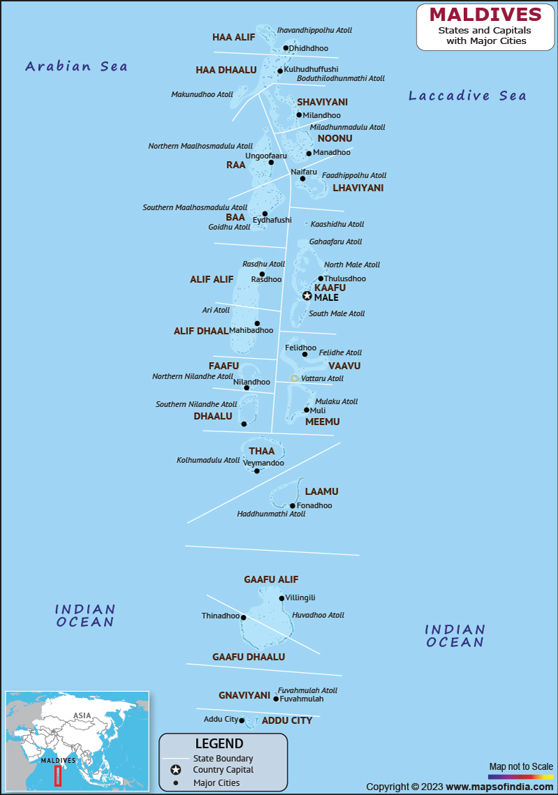 Maldives States and Capital Map