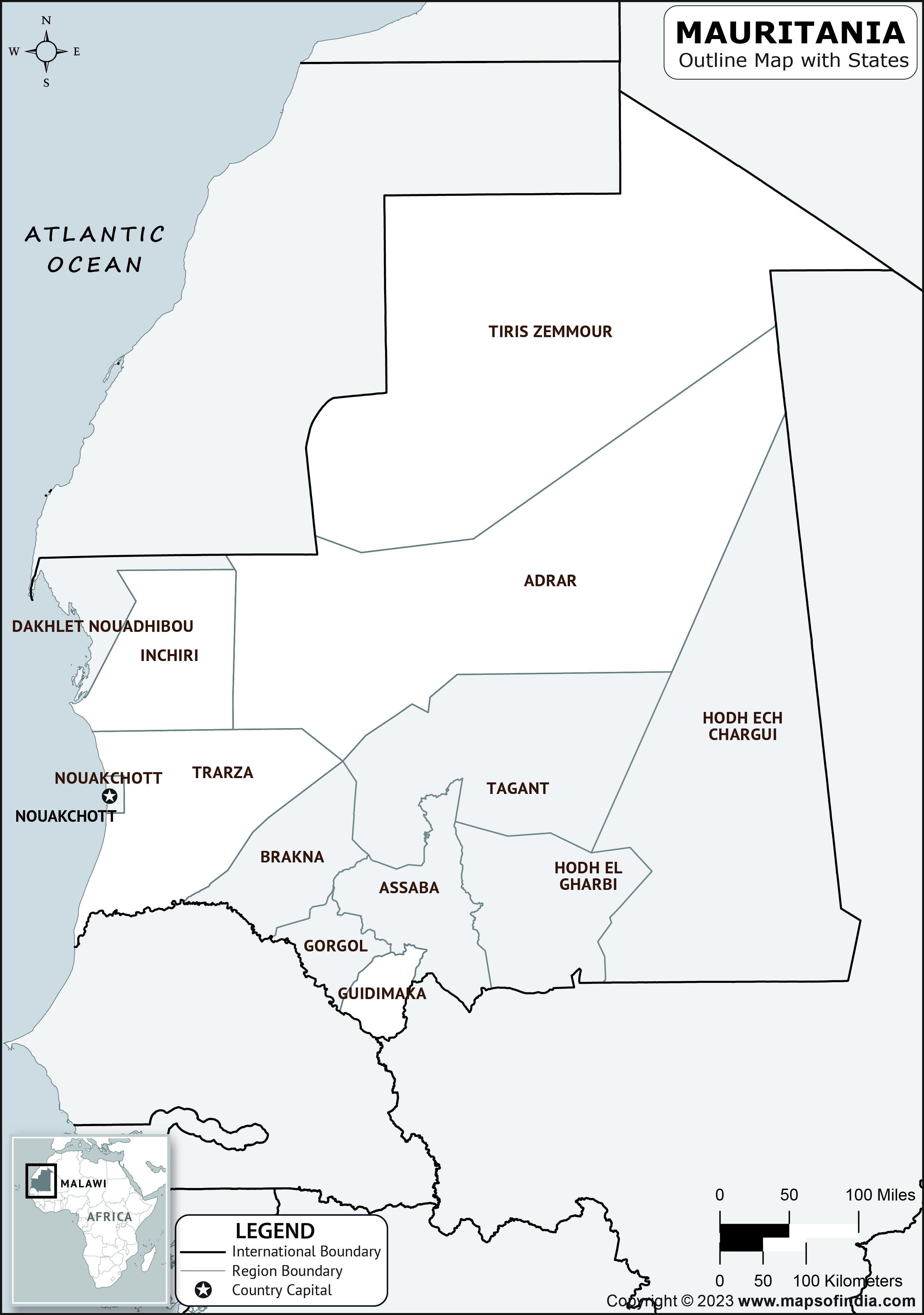 Mauritania Blank Outline Map