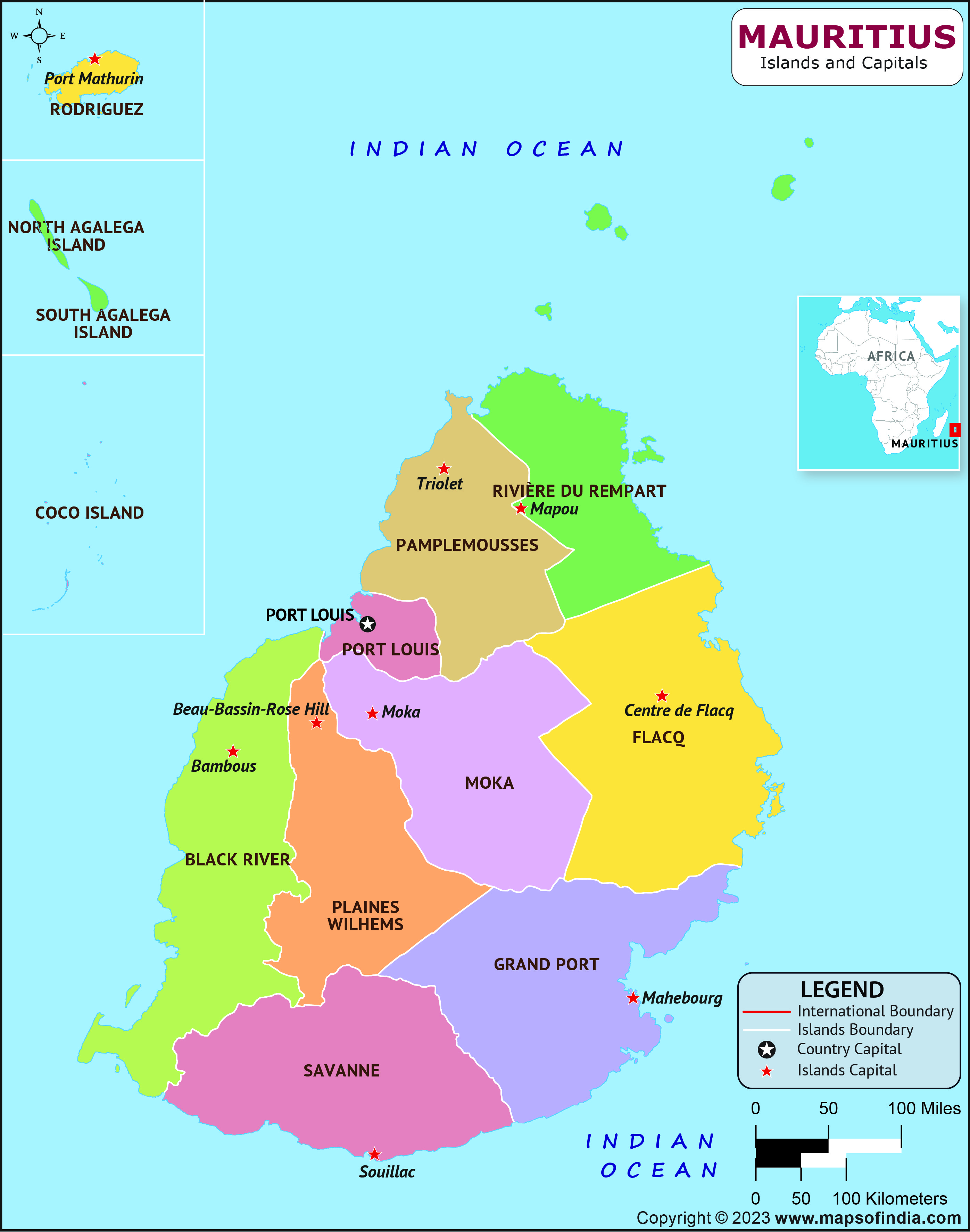 Mauritius Islands  and Capital Map