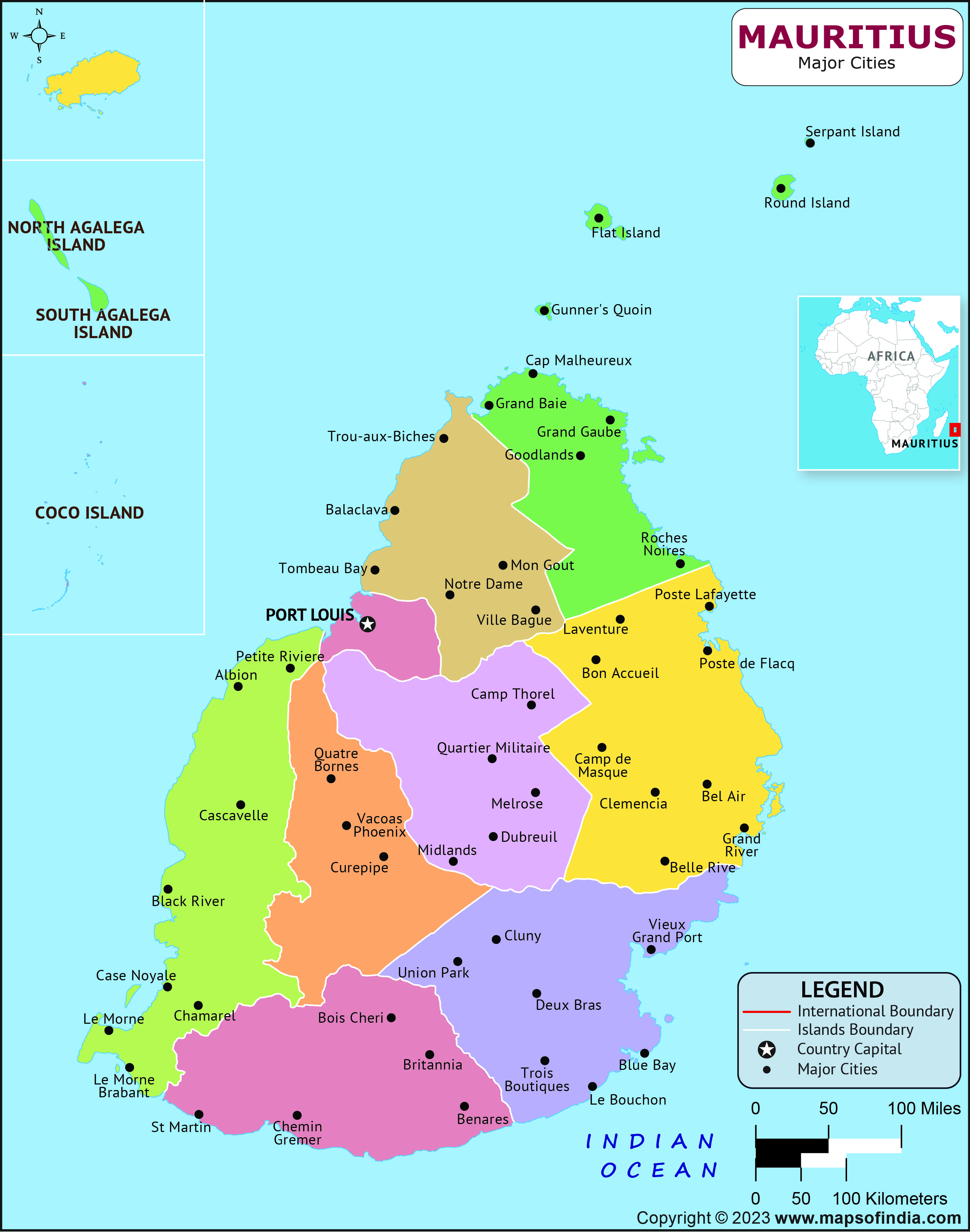 Mauritius Regions and Capital Map