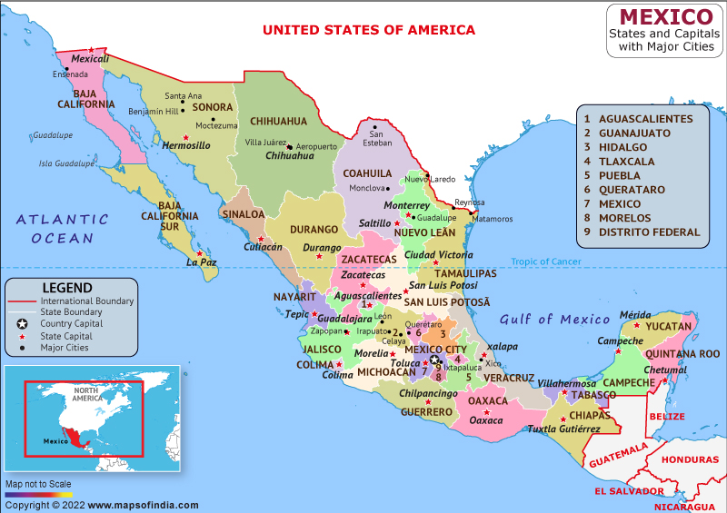 Mexico State and Capital Map