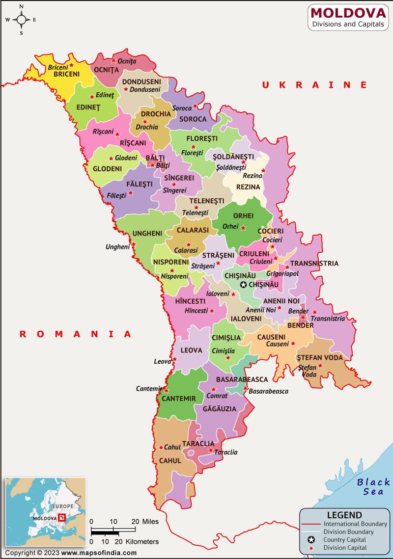 Moldovo Regions and Capital Map Moldovo Regions and Capital Map
