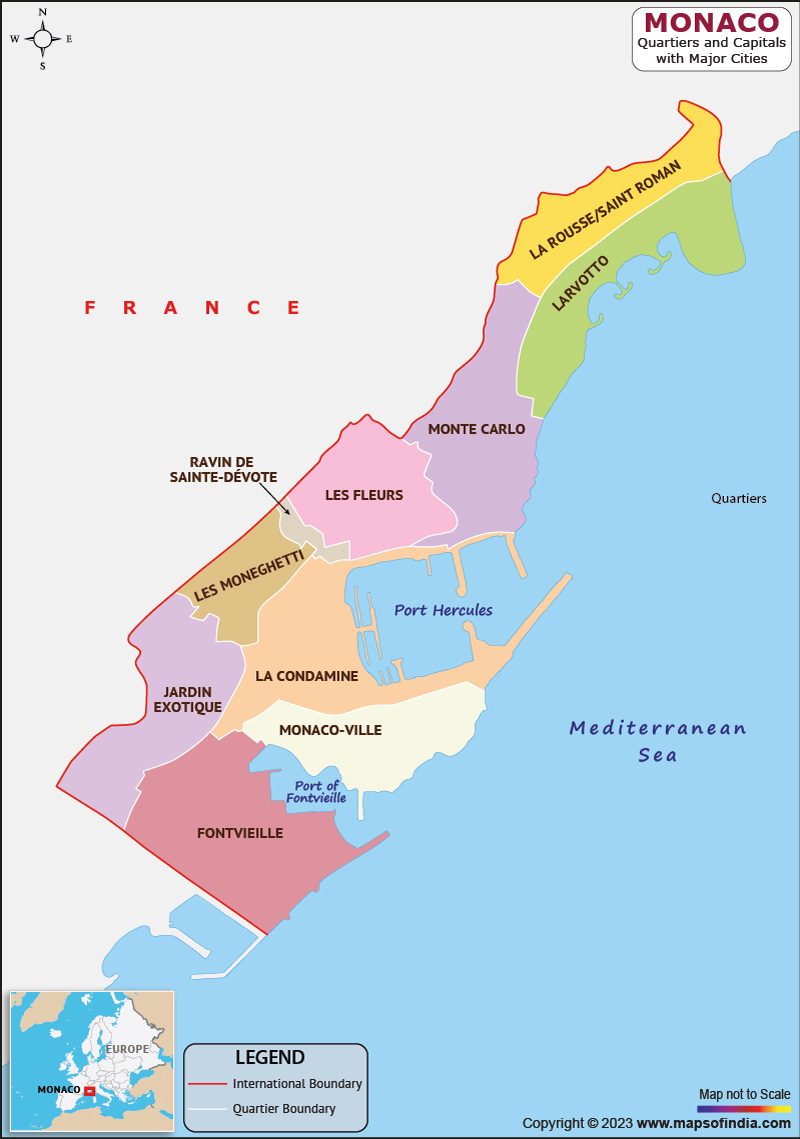 Monaco Quartiers and Capital Map