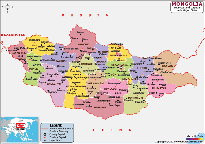 Mongolia provinces and Capital Map