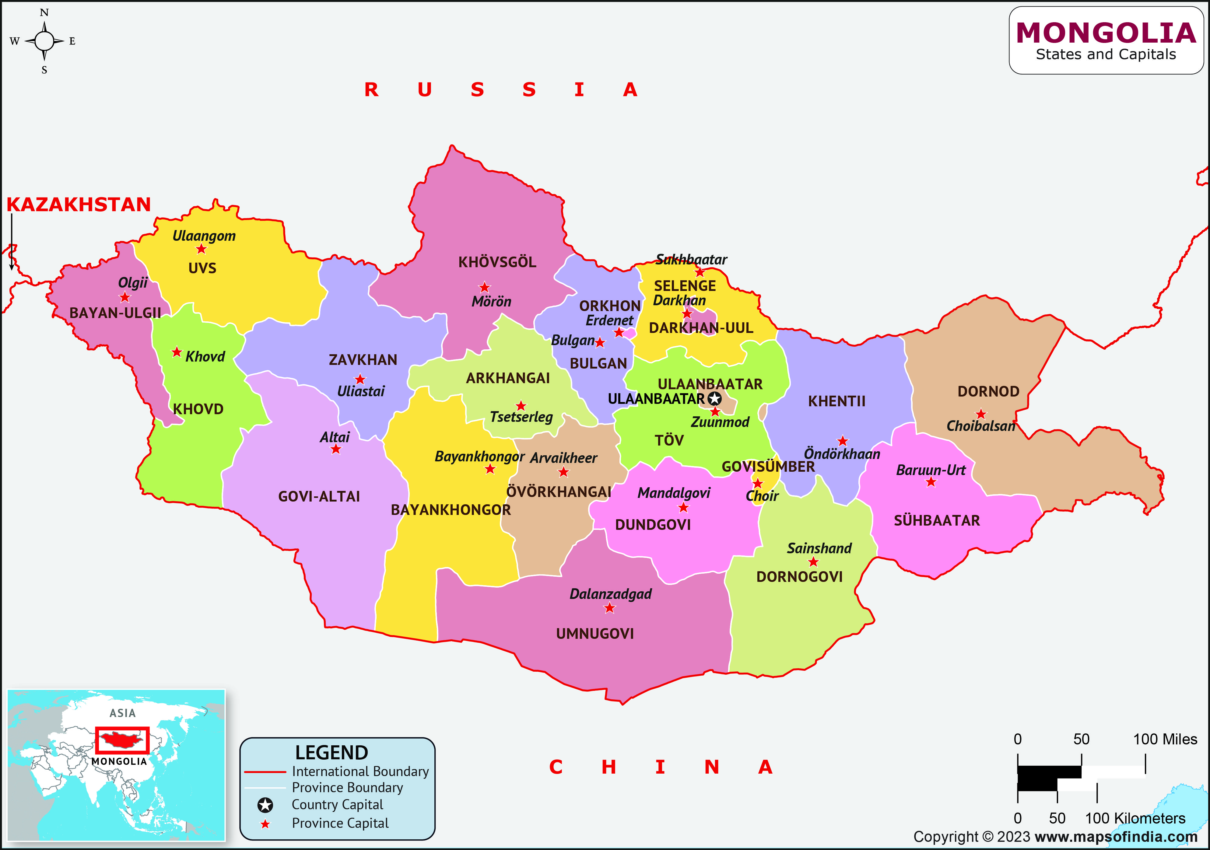 Mongolia Districts  and Capital Map