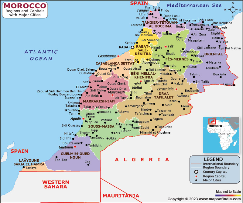 Morocco Regions and Capital Map