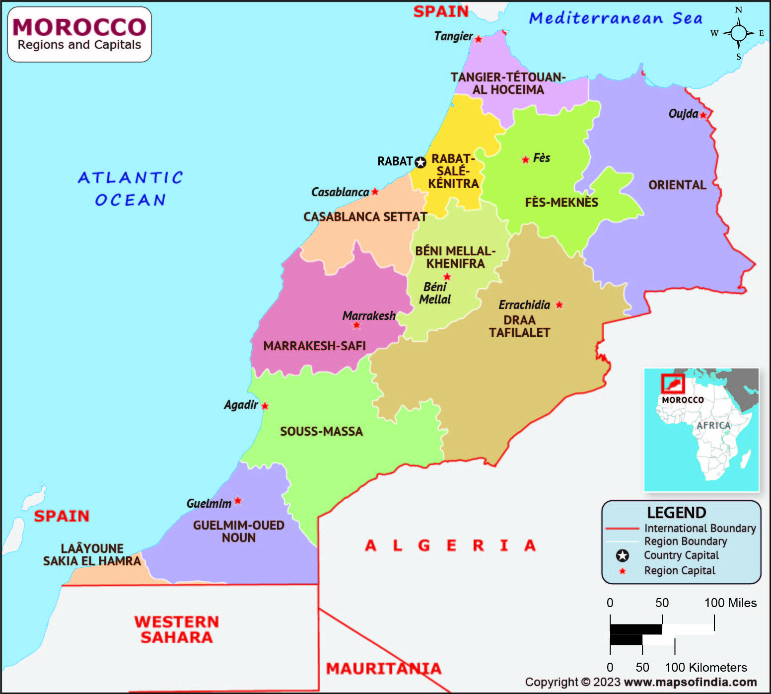 Morocco Regions and Capital Map