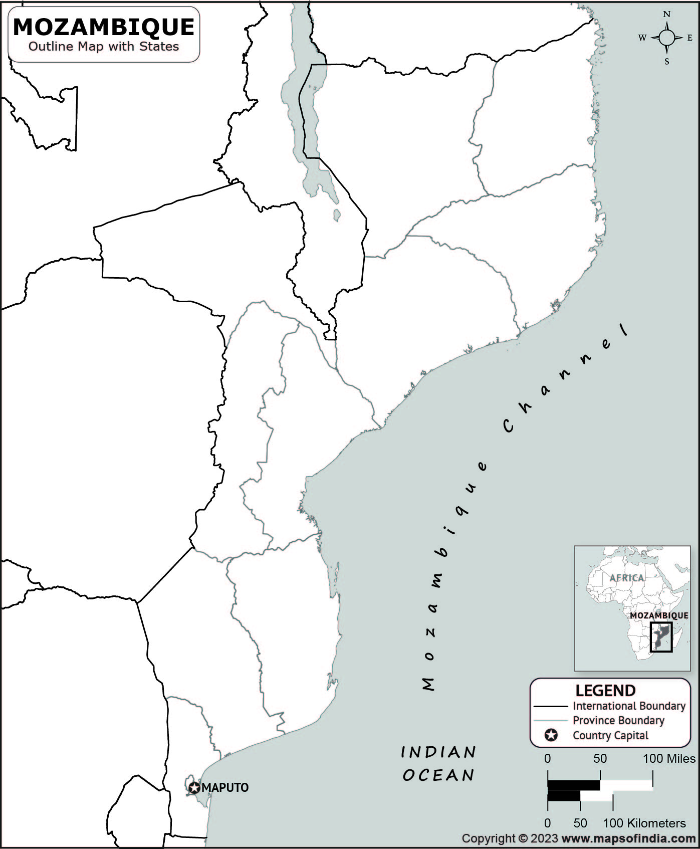 Mozambique Blank Outline Map