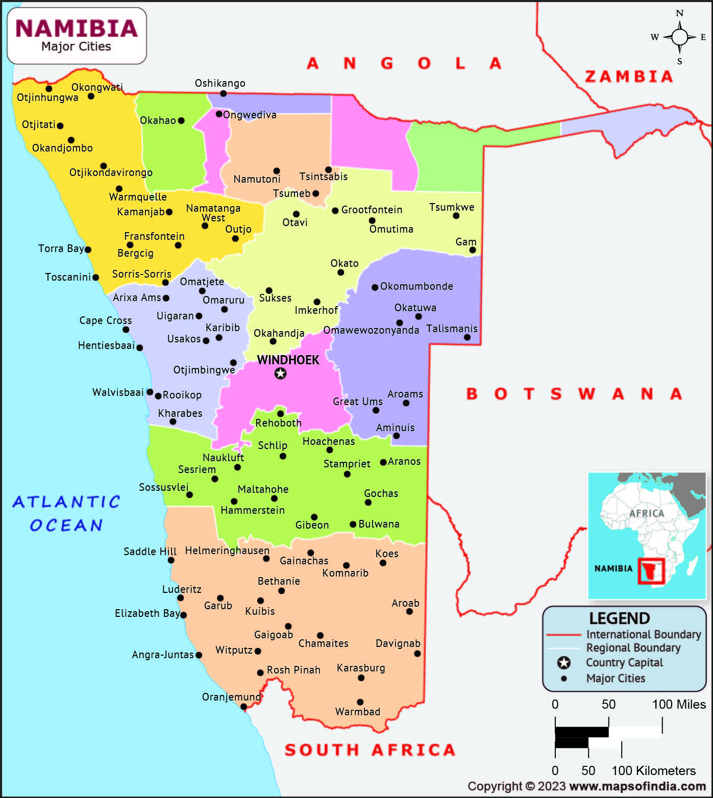 Namibia Major Cities Map List Of Major Cities In Different States Of Namibia Major Cities Map List Of Major Cities In Different States Of