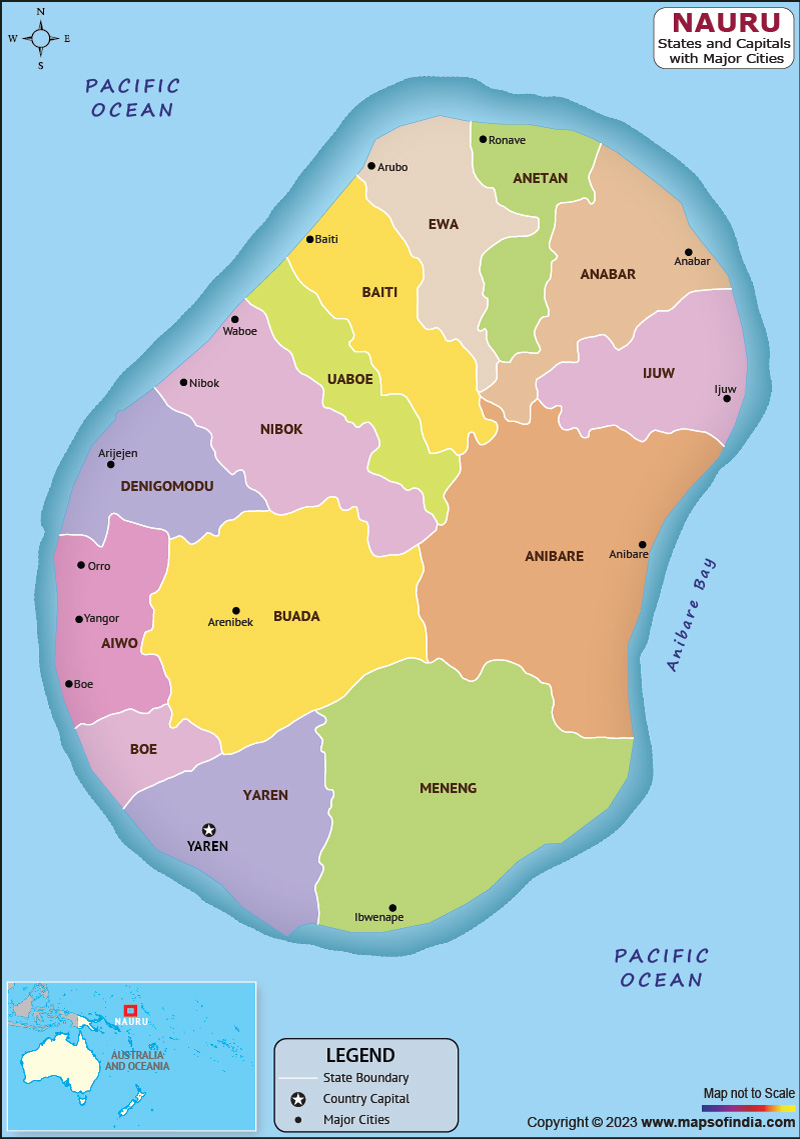 Nauru Districts and Capital Map