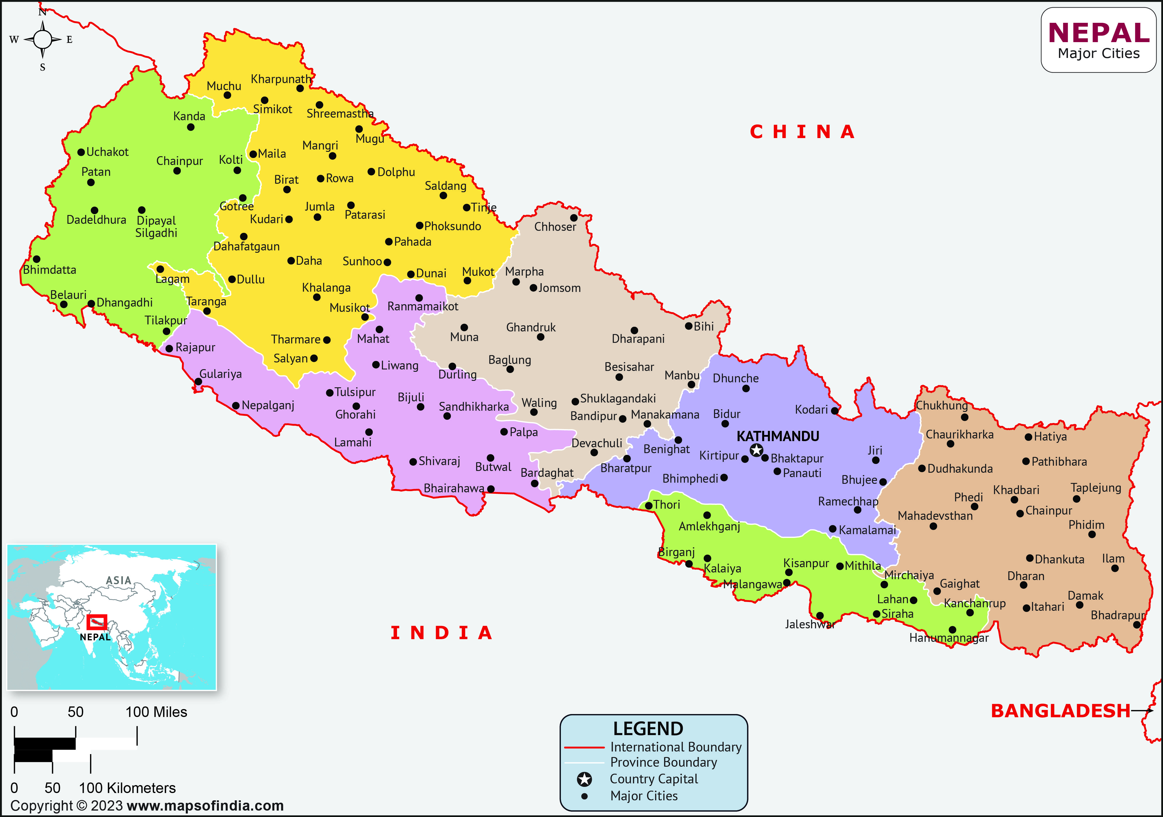 Nepal Major Cities Map Nepal Major Cities Map
